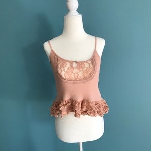 🍒Anthropologie Kimchi Blue Pink Lace Tank Top